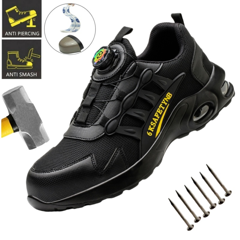 Women Shoes Tennis - Rotating Button Safety Shoes Steel Toe