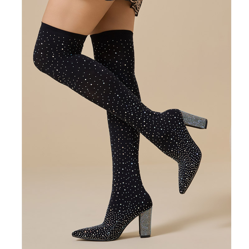 Aneikeh Crystal Over‑the‑Knee  - Sock Boot Women 评论和价格