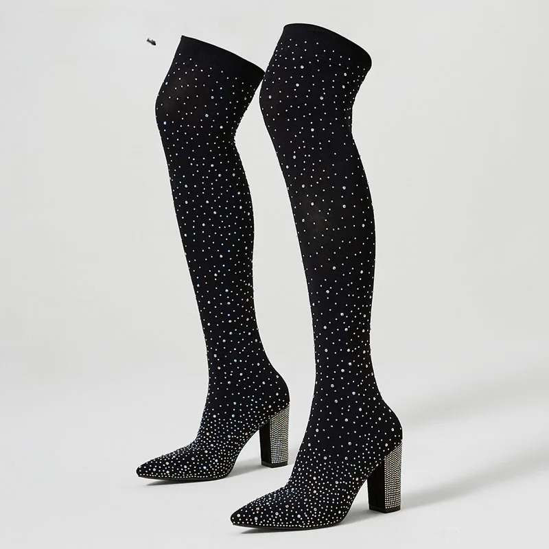 Aneikeh Crystal Over‑the‑Knee  - Sock Boot Women 评论和价格