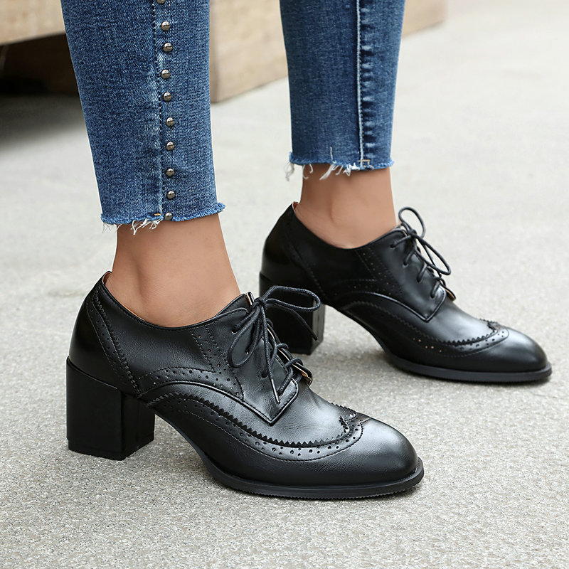 Plus Size 36-48 Brown Black Co - Oxford Lace Up Women 评论和价格